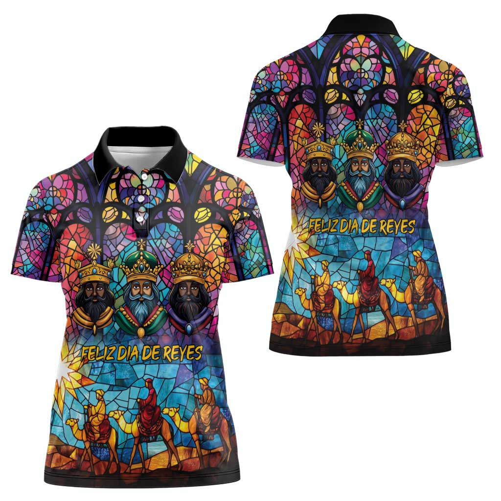 Epiphany Three Kings Day Women Polo Shirt Stained Glass Window Style - Wonder Print Shop