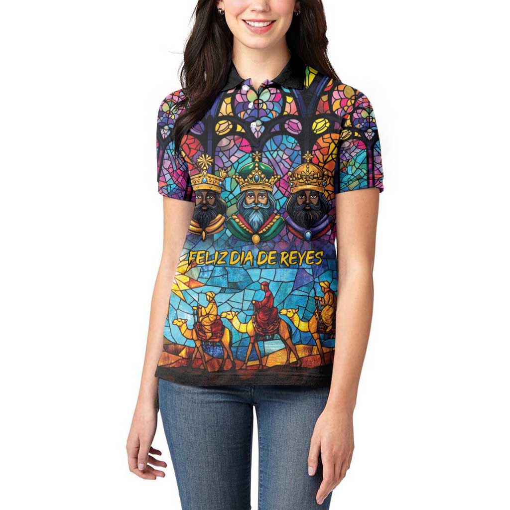 Epiphany Three Kings Day Women Polo Shirt Stained Glass Window Style - Wonder Print Shop