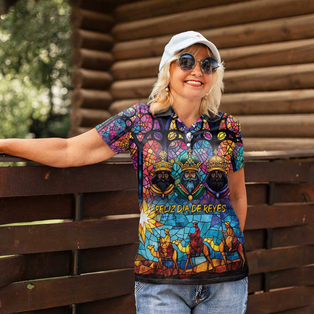 Epiphany Three Kings Day Women Polo Shirt Stained Glass Window Style - Wonder Print Shop