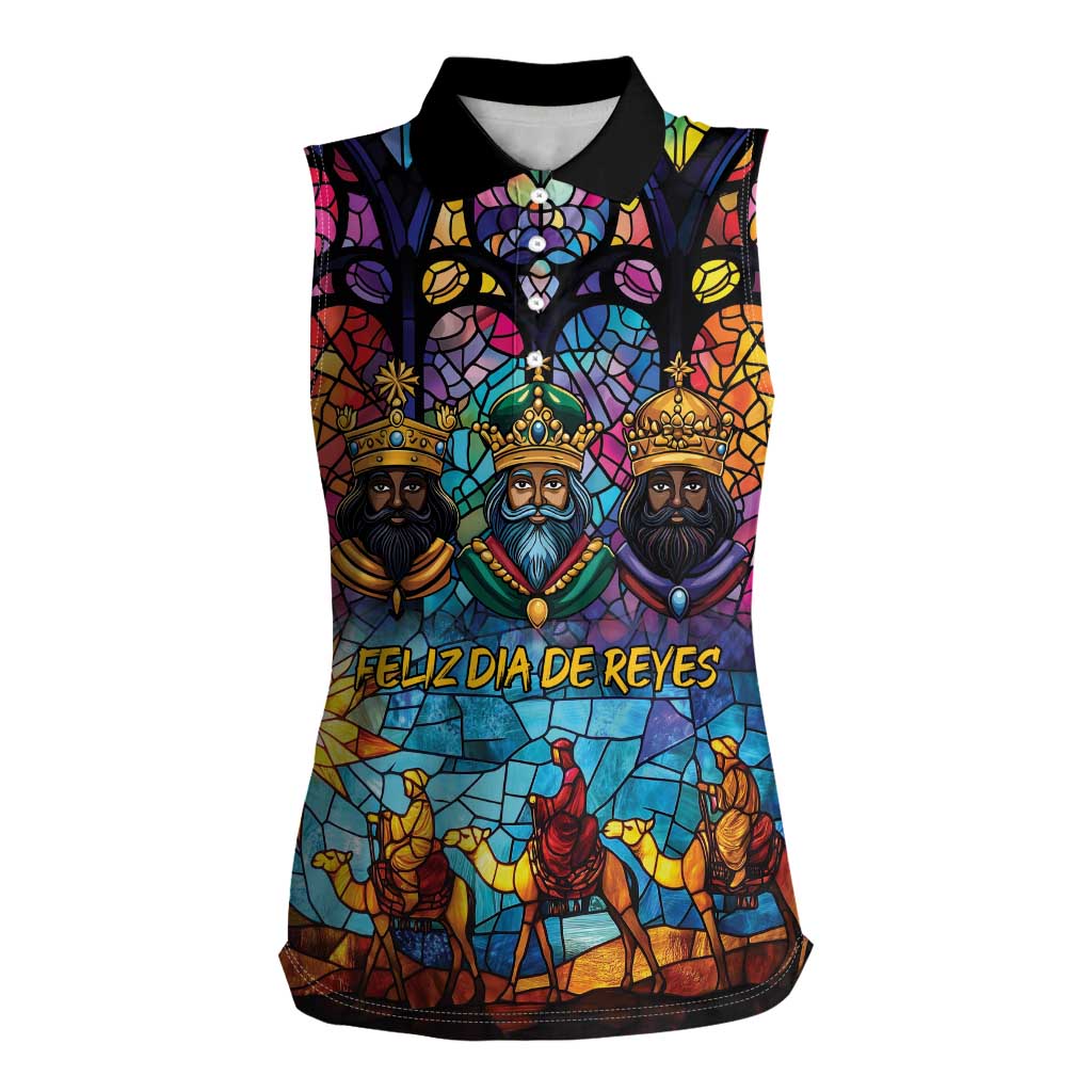 Epiphany Three Kings Day Women Sleeveless Polo Shirt Stained Glass Window Style - Wonder Print Shop
