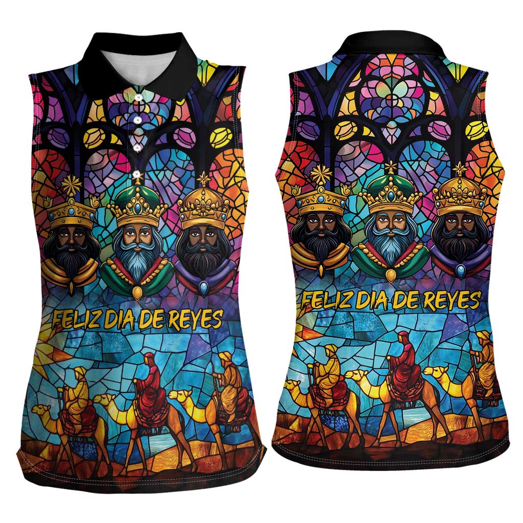 Epiphany Three Kings Day Women Sleeveless Polo Shirt Stained Glass Window Style - Wonder Print Shop