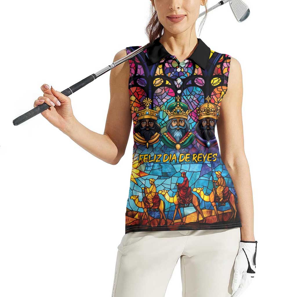 Epiphany Three Kings Day Women Sleeveless Polo Shirt Stained Glass Window Style - Wonder Print Shop