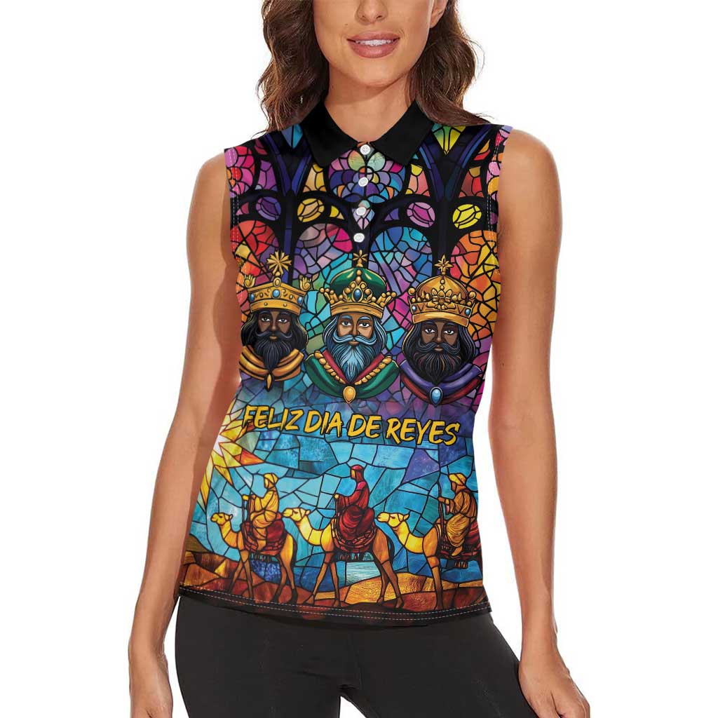 Epiphany Three Kings Day Women Sleeveless Polo Shirt Stained Glass Window Style - Wonder Print Shop