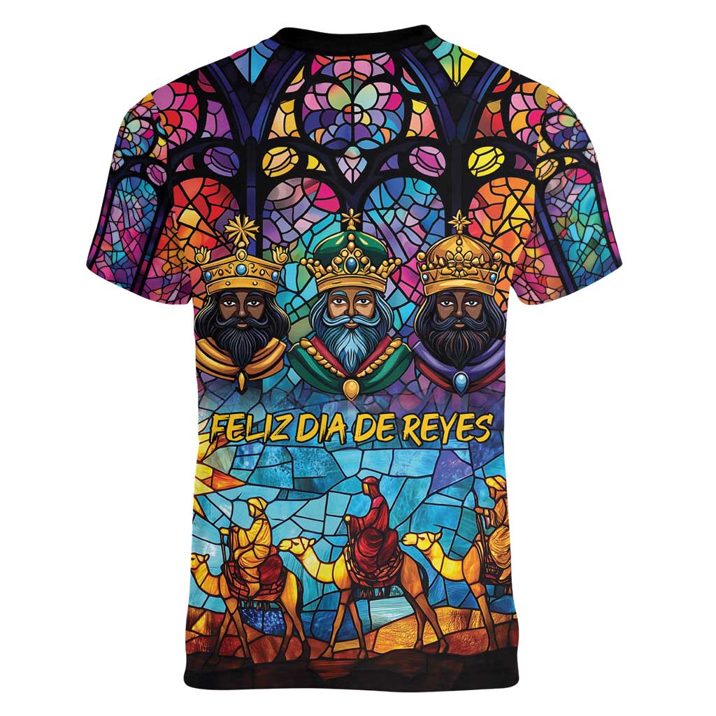 Epiphany Three Kings Day Women V-Neck T-Shirt Stained Glass Window Style - Wonder Print Shop