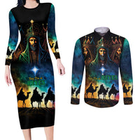 Feliz Dia De Reyes Three Kings Day Couples Matching Long Sleeve Bodycon Dress and Long Sleeve Button Shirt Happy Epiphany Day