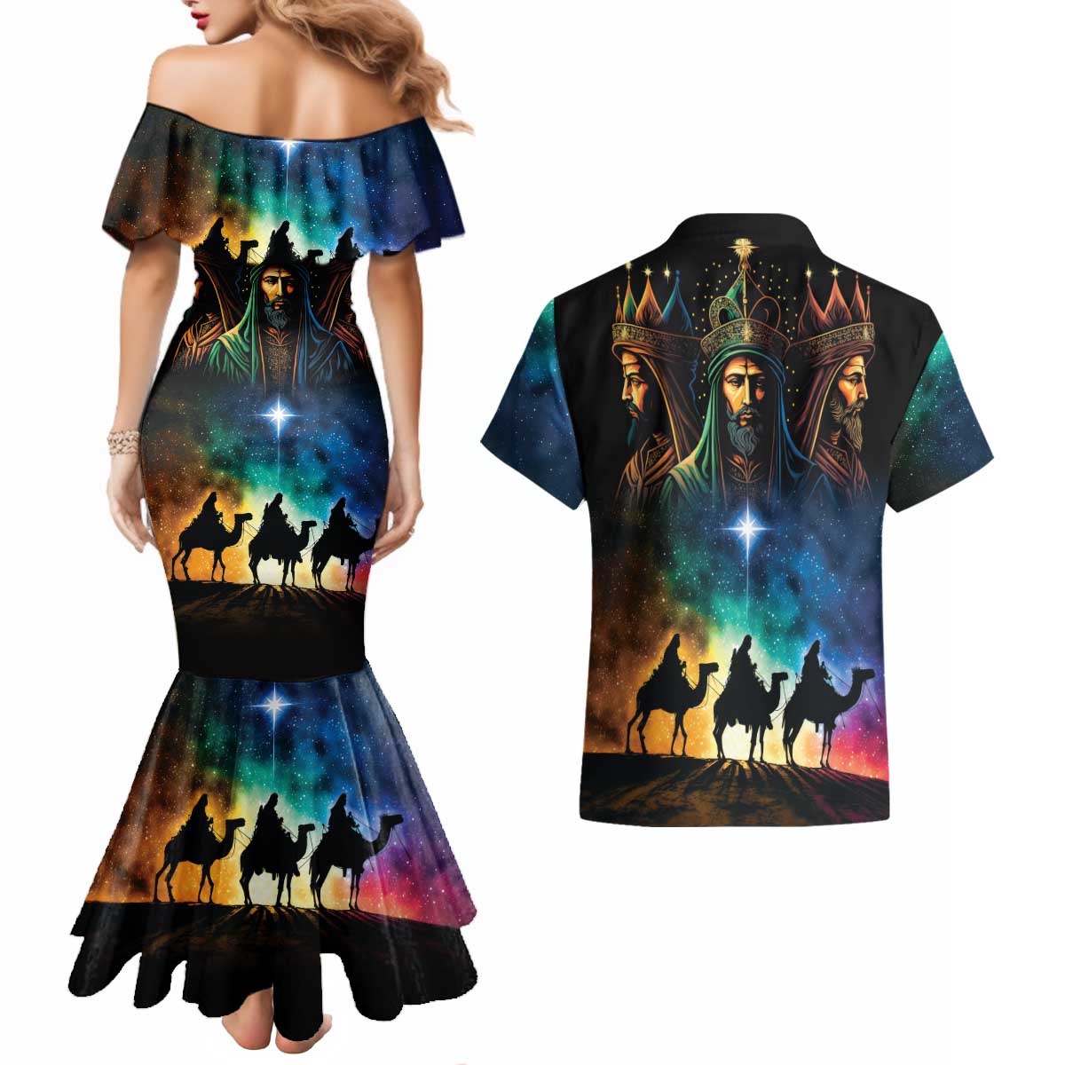 Feliz Dia De Reyes Three Kings Day Couples Matching Mermaid Dress and Hawaiian Shirt Happy Epiphany Day
