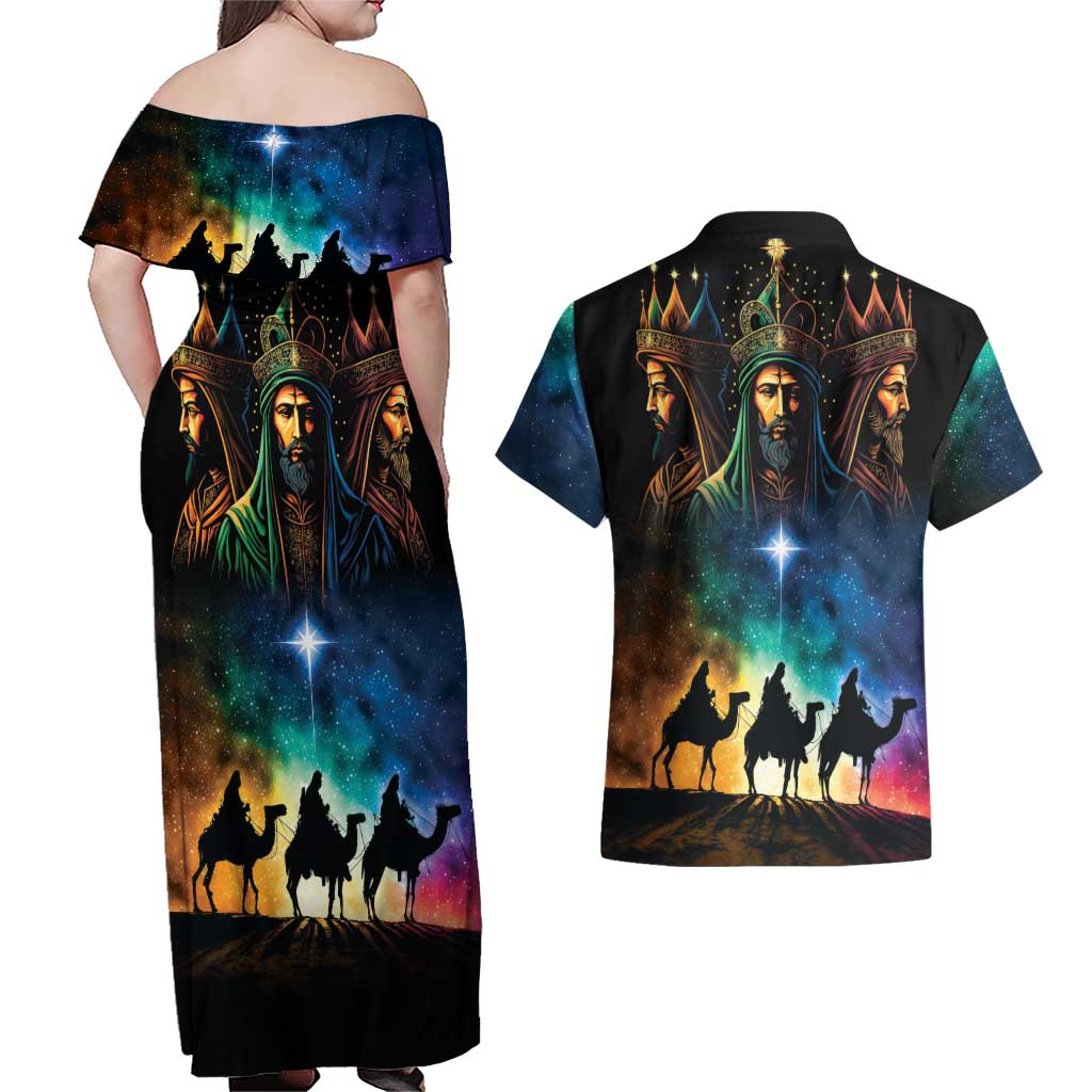 Feliz Dia De Reyes Three Kings Day Couples Matching Off Shoulder Maxi Dress and Hawaiian Shirt Happy Epiphany Day