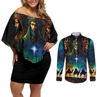 Feliz Dia De Reyes Three Kings Day Couples Matching Off Shoulder Short Dress and Long Sleeve Button Shirt Happy Epiphany Day
