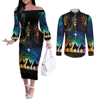 Feliz Dia De Reyes Three Kings Day Couples Matching Off The Shoulder Long Sleeve Dress and Long Sleeve Button Shirt Happy Epiphany Day