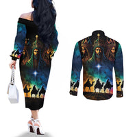 Feliz Dia De Reyes Three Kings Day Couples Matching Off The Shoulder Long Sleeve Dress and Long Sleeve Button Shirt Happy Epiphany Day