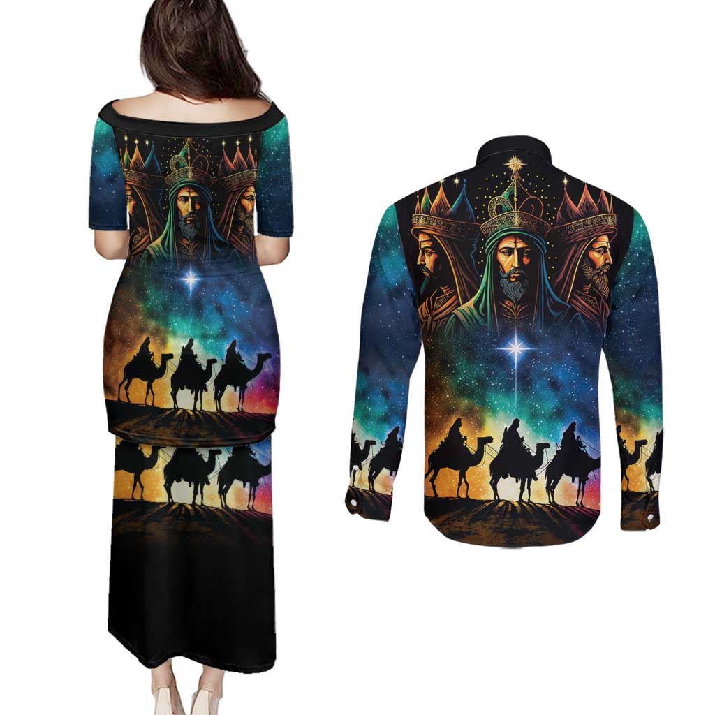 Feliz Dia De Reyes Three Kings Day Couples Matching Puletasi and Long Sleeve Button Shirt Happy Epiphany Day