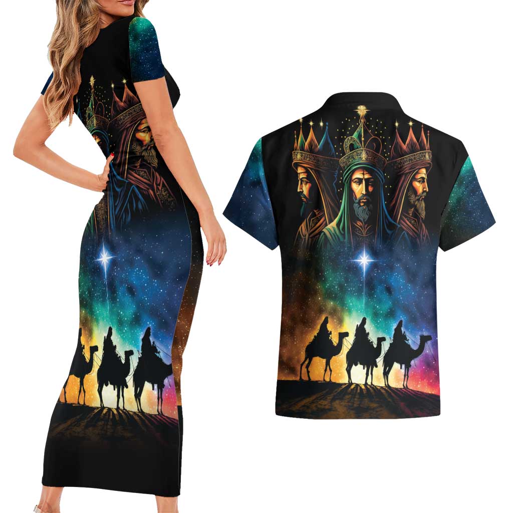 Feliz Dia De Reyes Three Kings Day Couples Matching Short Sleeve Bodycon Dress and Hawaiian Shirt Happy Epiphany Day