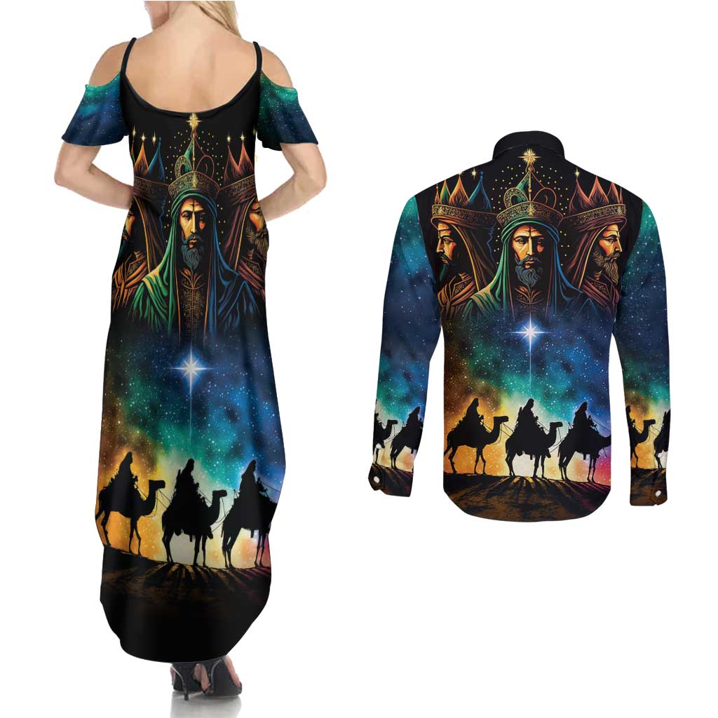 Feliz Dia De Reyes Three Kings Day Couples Matching Summer Maxi Dress and Long Sleeve Button Shirt Happy Epiphany Day