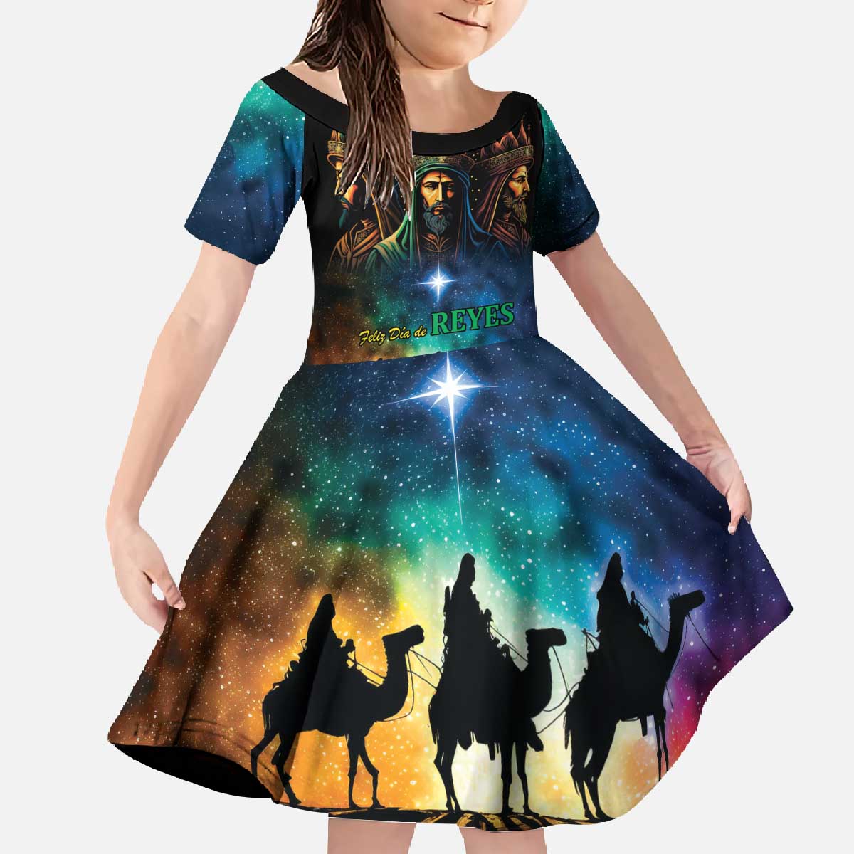 Feliz Dia De Reyes Three Kings Day Family Matching Off The Shoulder Long Sleeve Dress and Hawaiian Shirt Happy Epiphany Day