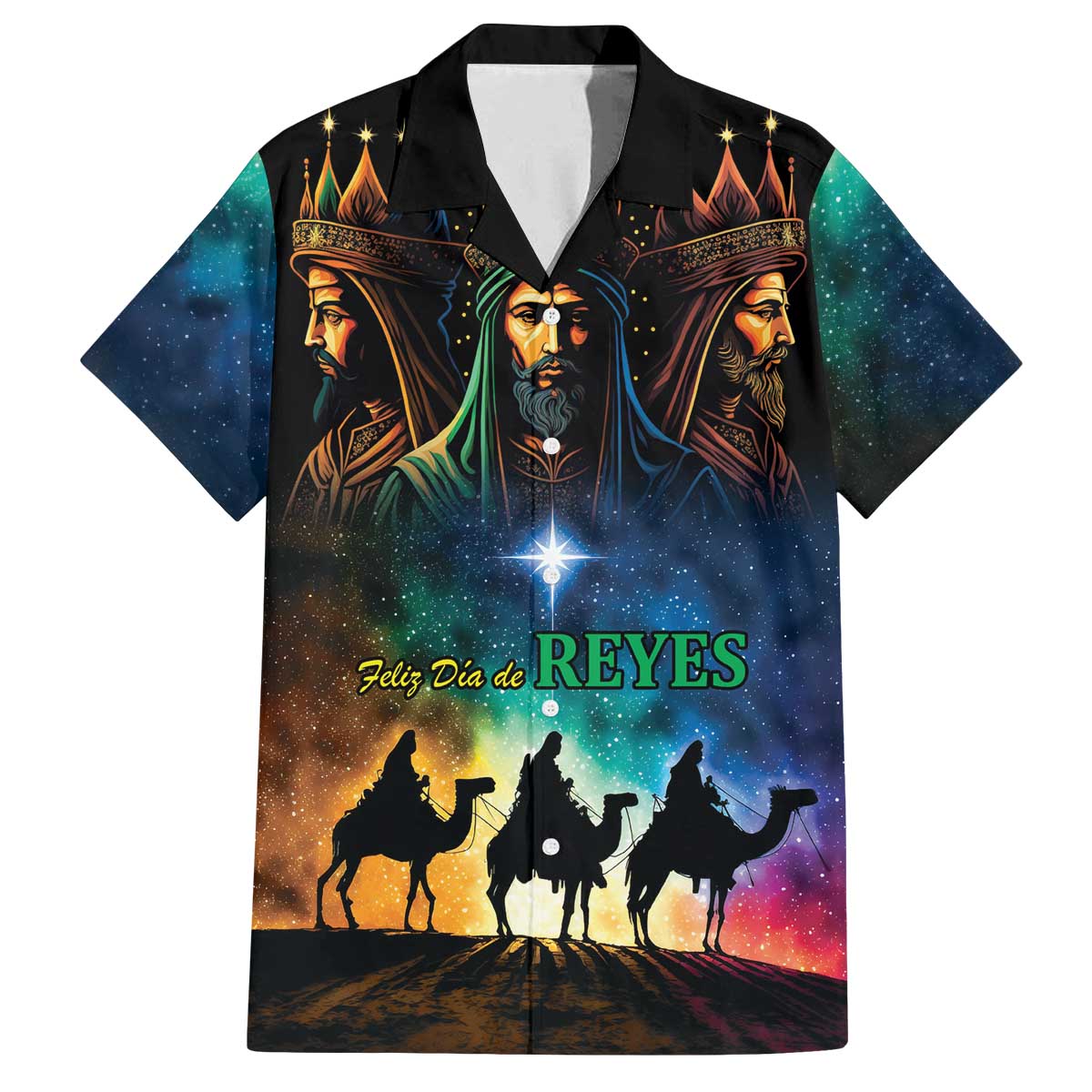 Feliz Dia De Reyes Three Kings Day Family Matching Off The Shoulder Long Sleeve Dress and Hawaiian Shirt Happy Epiphany Day