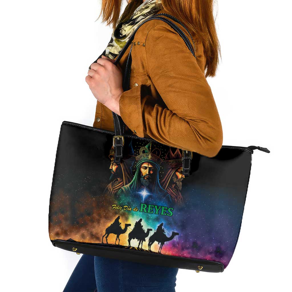 Feliz Dia De Reyes Three Kings Day Leather Tote Bag Happy Epiphany Day