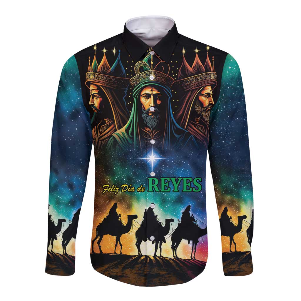 Feliz Dia De Reyes Three Kings Day Long Sleeve Button Shirt Happy Epiphany Day