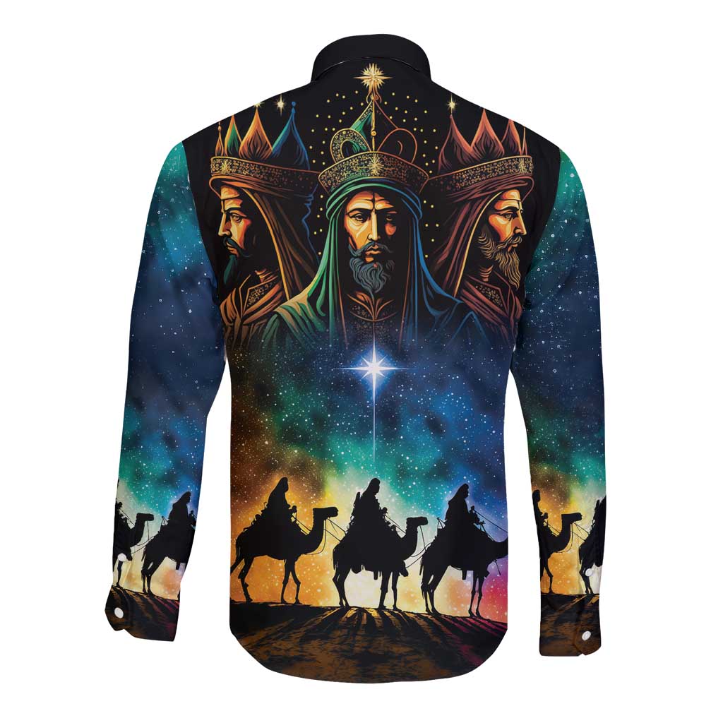 Feliz Dia De Reyes Three Kings Day Long Sleeve Button Shirt Happy Epiphany Day