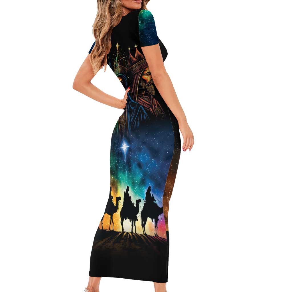 Feliz Dia De Reyes Three Kings Day Short Sleeve Bodycon Dress Happy Epiphany Day - Wonder Print Shop