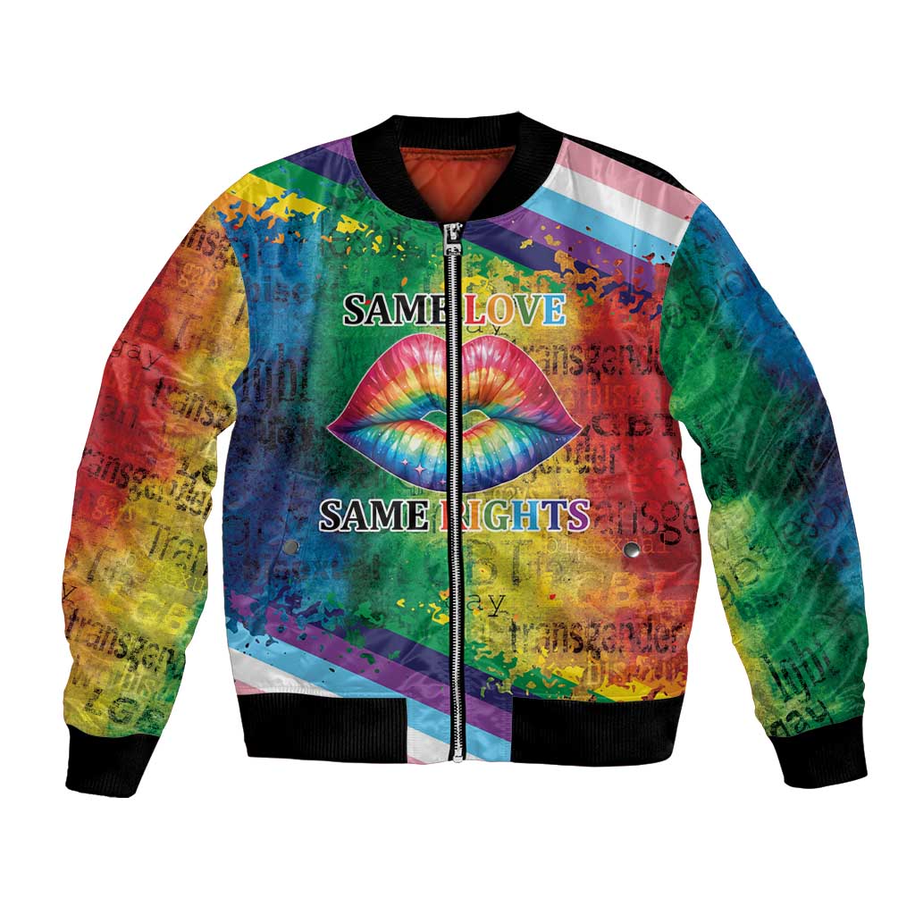 Beautiful Rainbow Lips Kiss Bomber Jacket LGBTQ Same Love Same Rights