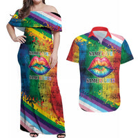 Beautiful Rainbow Lips Kiss Couples Matching Off Shoulder Maxi Dress and Hawaiian Shirt LGBTQ Same Love Same Rights