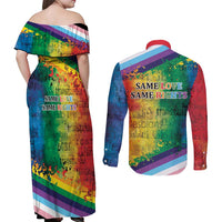 Beautiful Rainbow Lips Kiss Couples Matching Off Shoulder Maxi Dress and Long Sleeve Button Shirt LGBTQ Same Love Same Rights