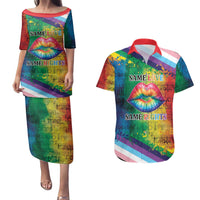 Beautiful Rainbow Lips Kiss Couples Matching Puletasi and Hawaiian Shirt LGBTQ Same Love Same Rights