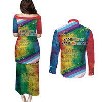 Beautiful Rainbow Lips Kiss Couples Matching Puletasi and Long Sleeve Button Shirt LGBTQ Same Love Same Rights