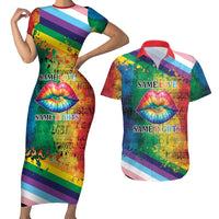 Beautiful Rainbow Lips Kiss Couples Matching Short Sleeve Bodycon Dress and Hawaiian Shirt LGBTQ Same Love Same Rights