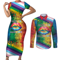 Beautiful Rainbow Lips Kiss Couples Matching Short Sleeve Bodycon Dress and Long Sleeve Button Shirt LGBTQ Same Love Same Rights