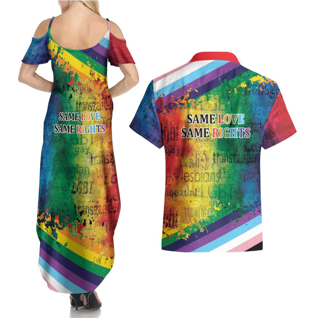 Beautiful Rainbow Lips Kiss Couples Matching Summer Maxi Dress and Hawaiian Shirt LGBTQ Same Love Same Rights