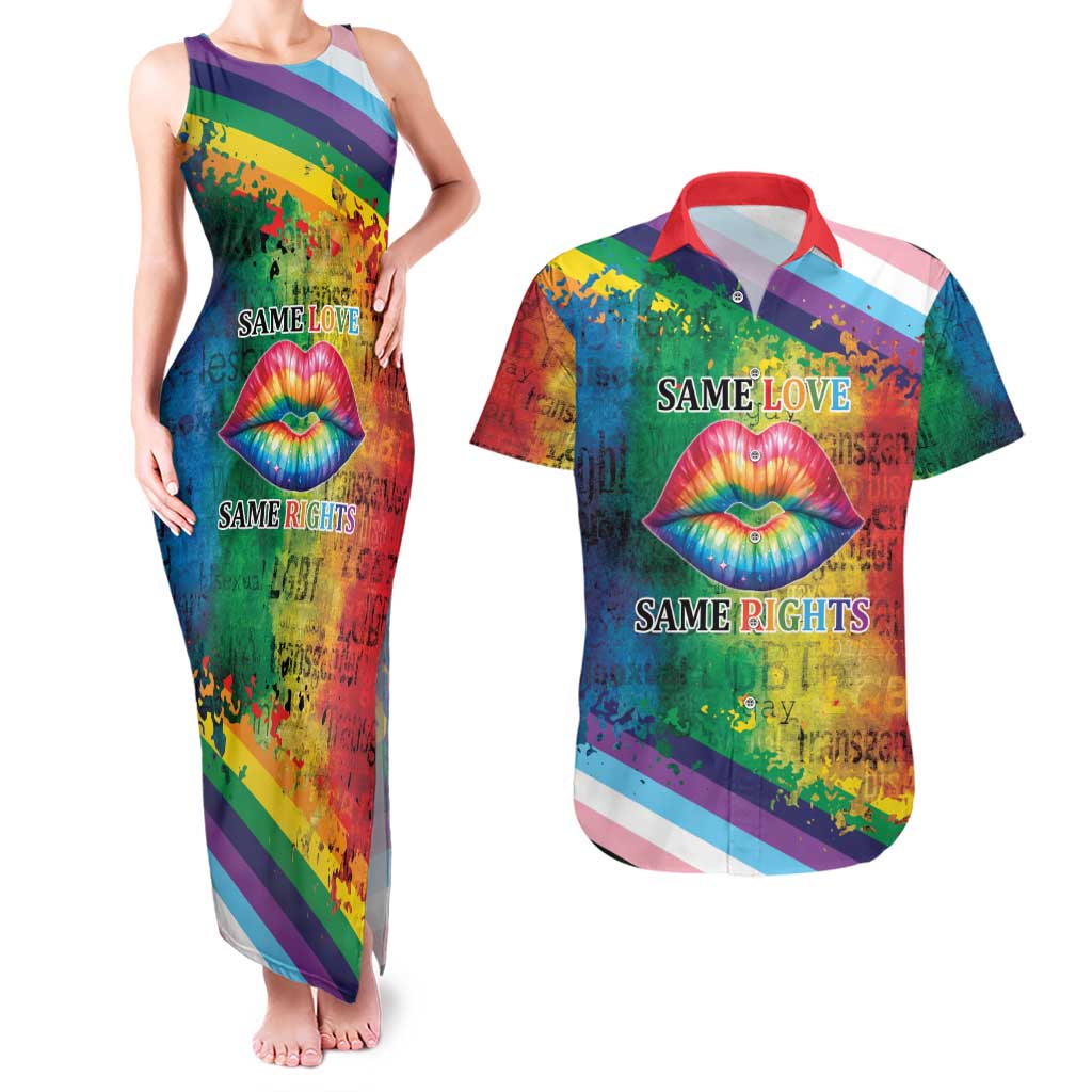 Beautiful Rainbow Lips Kiss Couples Matching Tank Maxi Dress and Hawaiian Shirt LGBTQ Same Love Same Rights