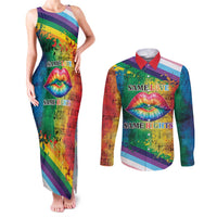 Beautiful Rainbow Lips Kiss Couples Matching Tank Maxi Dress and Long Sleeve Button Shirt LGBTQ Same Love Same Rights