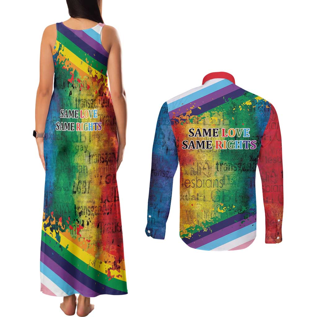 Beautiful Rainbow Lips Kiss Couples Matching Tank Maxi Dress and Long Sleeve Button Shirt LGBTQ Same Love Same Rights