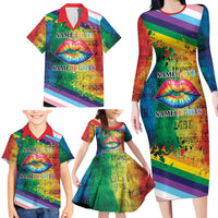 Beautiful Rainbow Lips Kiss Family Matching Long Sleeve Bodycon Dress and Hawaiian Shirt LGBTQ Same Love Same Rights