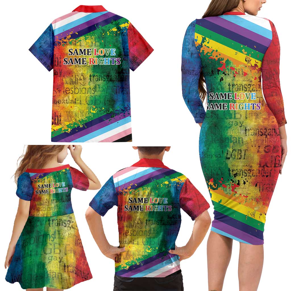 Beautiful Rainbow Lips Kiss Family Matching Long Sleeve Bodycon Dress and Hawaiian Shirt LGBTQ Same Love Same Rights