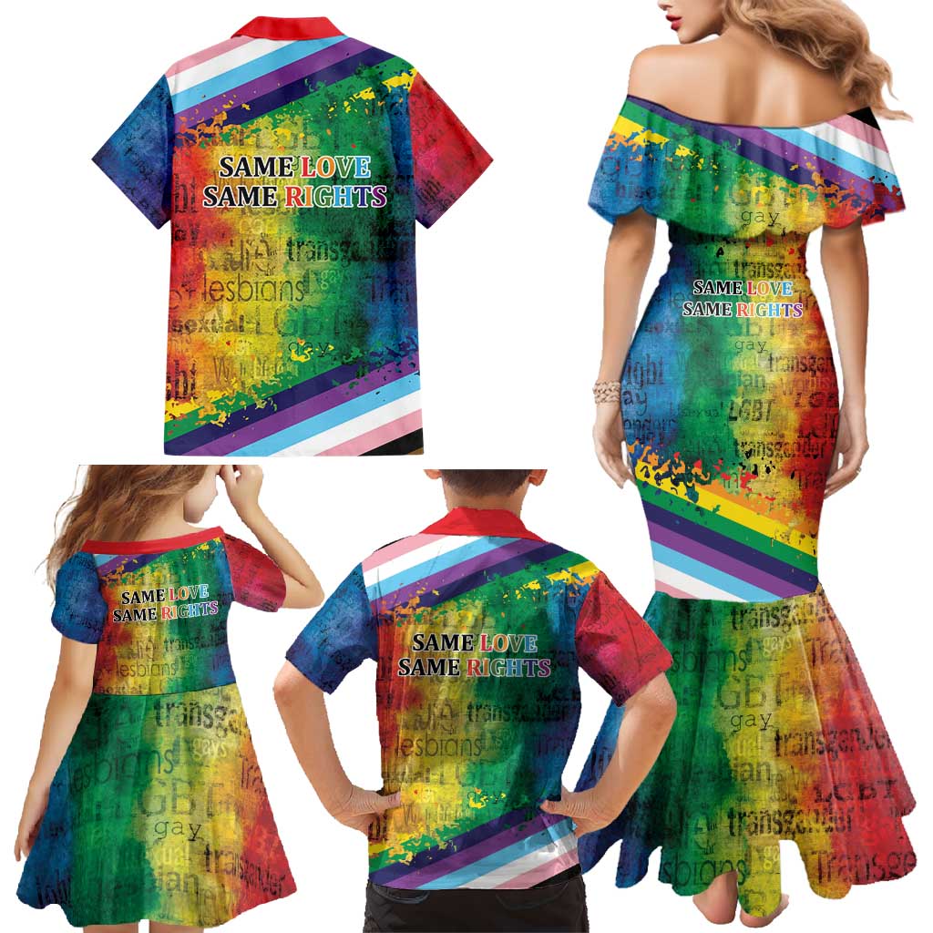 Beautiful Rainbow Lips Kiss Family Matching Mermaid Dress and Hawaiian Shirt LGBTQ Same Love Same Rights