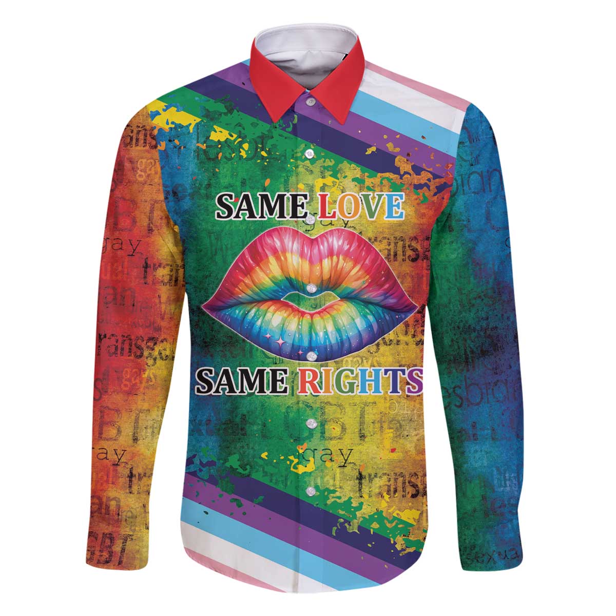 Beautiful Rainbow Lips Kiss Family Matching Off The Shoulder Long Sleeve Dress and Hawaiian Shirt LGBTQ Same Love Same Rights