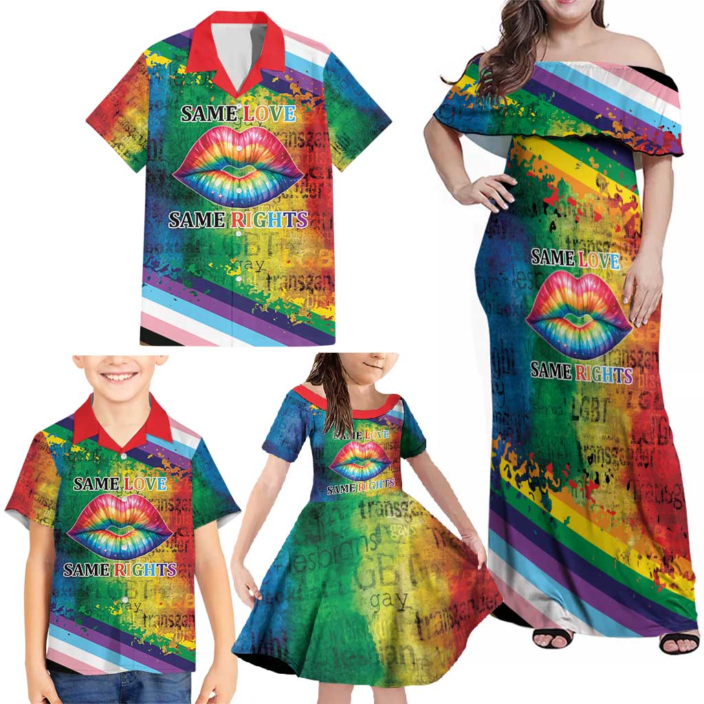 Beautiful Rainbow Lips Kiss Family Matching Off Shoulder Maxi Dress and Hawaiian Shirt LGBTQ Same Love Same Rights LT9 - Wonder Print Shop
