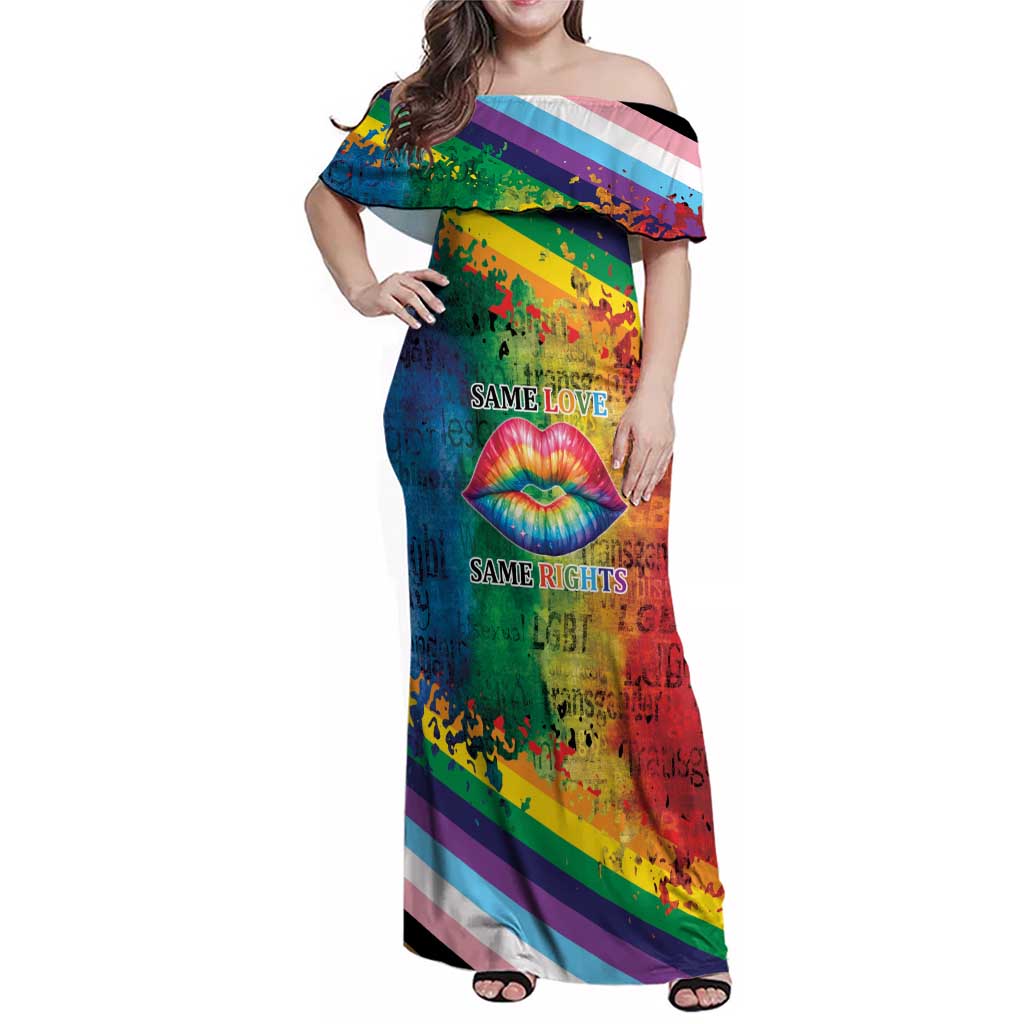 Beautiful Rainbow Lips Kiss Family Matching Off Shoulder Maxi Dress and Hawaiian Shirt LGBTQ Same Love Same Rights LT9 - Wonder Print Shop