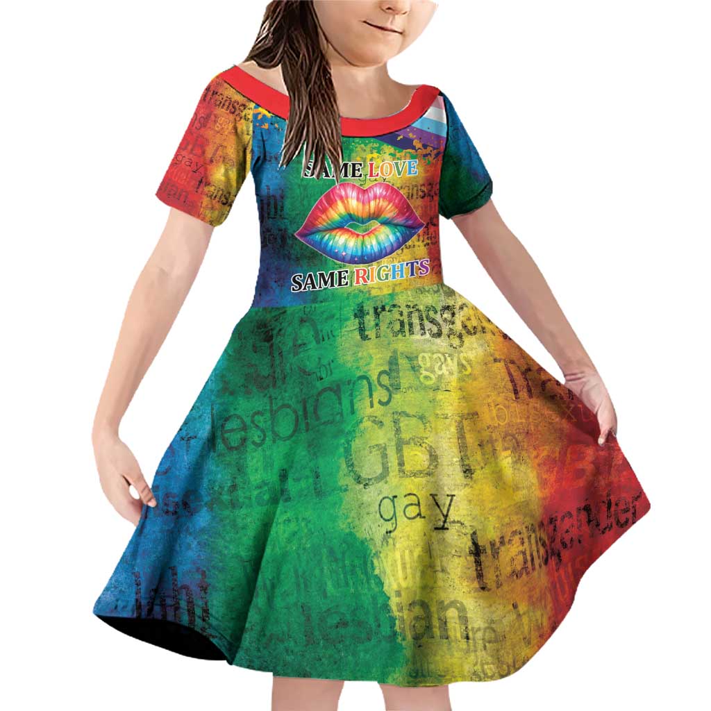 Beautiful Rainbow Lips Kiss Family Matching Off Shoulder Short Dress and Hawaiian Shirt LGBTQ Same Love Same Rights LT9 - Wonder Print Shop
