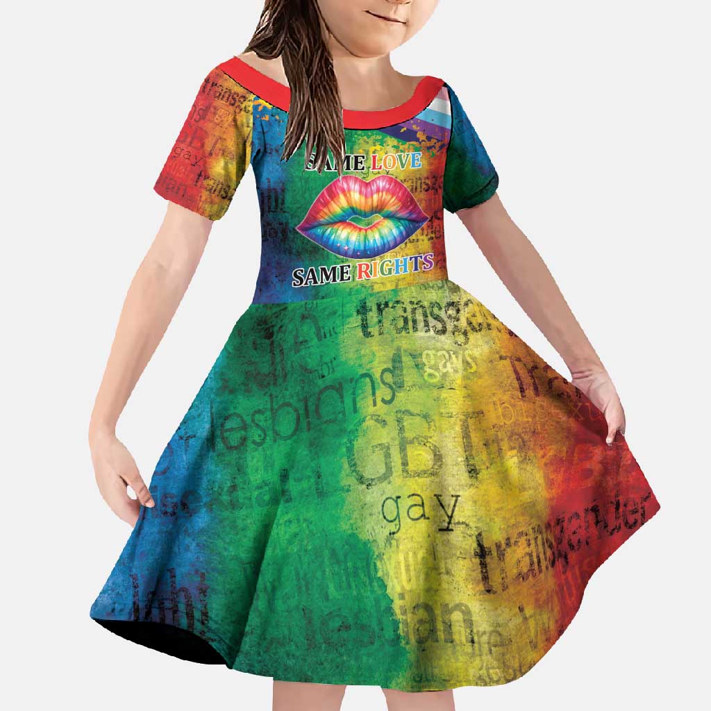 Beautiful Rainbow Lips Kiss Family Matching Short Sleeve Bodycon Dress and Hawaiian Shirt LGBTQ Same Love Same Rights - Wonder Print Shop