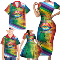 Beautiful Rainbow Lips Kiss Family Matching Short Sleeve Bodycon Dress and Hawaiian Shirt LGBTQ Same Love Same Rights - Wonder Print Shop