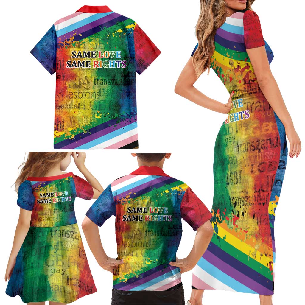 Beautiful Rainbow Lips Kiss Family Matching Short Sleeve Bodycon Dress and Hawaiian Shirt LGBTQ Same Love Same Rights - Wonder Print Shop