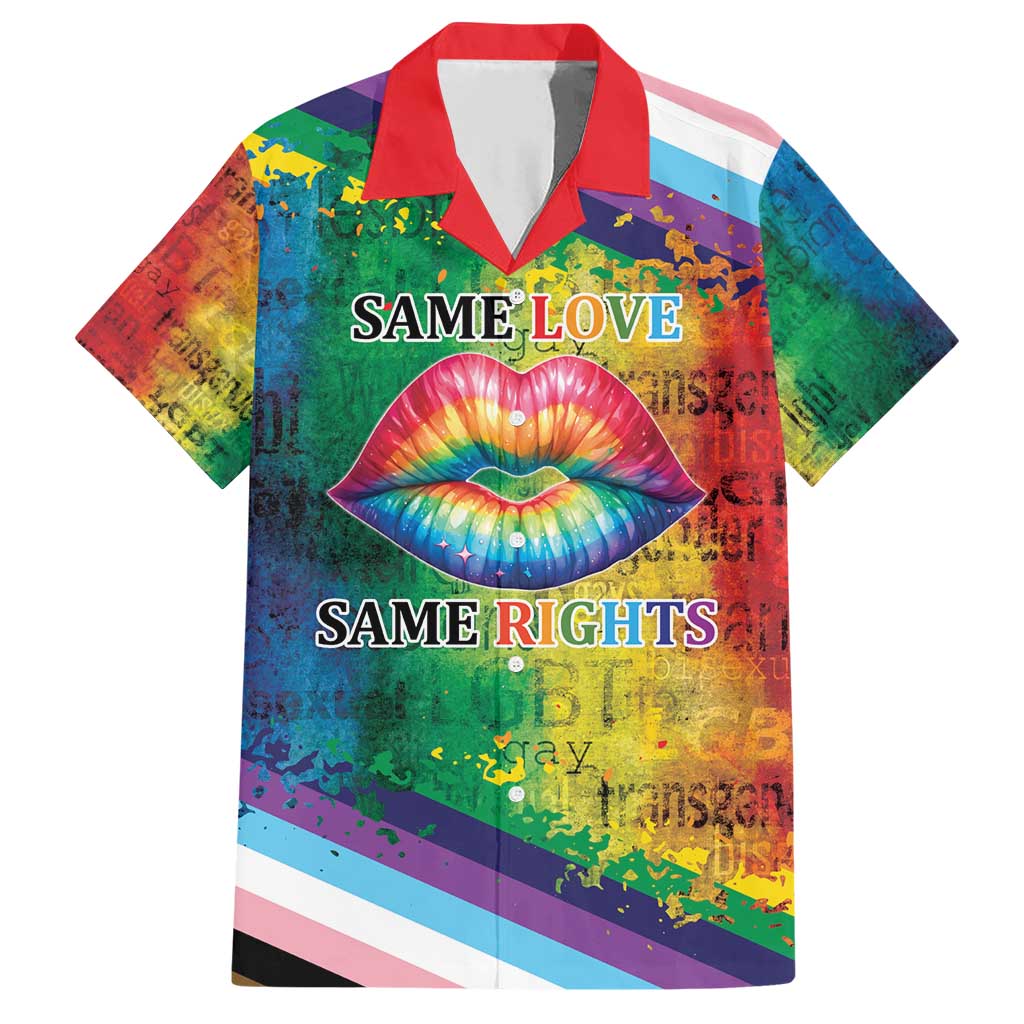 Beautiful Rainbow Lips Kiss Family Matching Short Sleeve Bodycon Dress and Hawaiian Shirt LGBTQ Same Love Same Rights - Wonder Print Shop