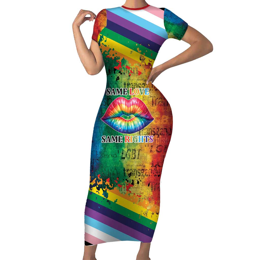 Beautiful Rainbow Lips Kiss Family Matching Short Sleeve Bodycon Dress and Hawaiian Shirt LGBTQ Same Love Same Rights - Wonder Print Shop