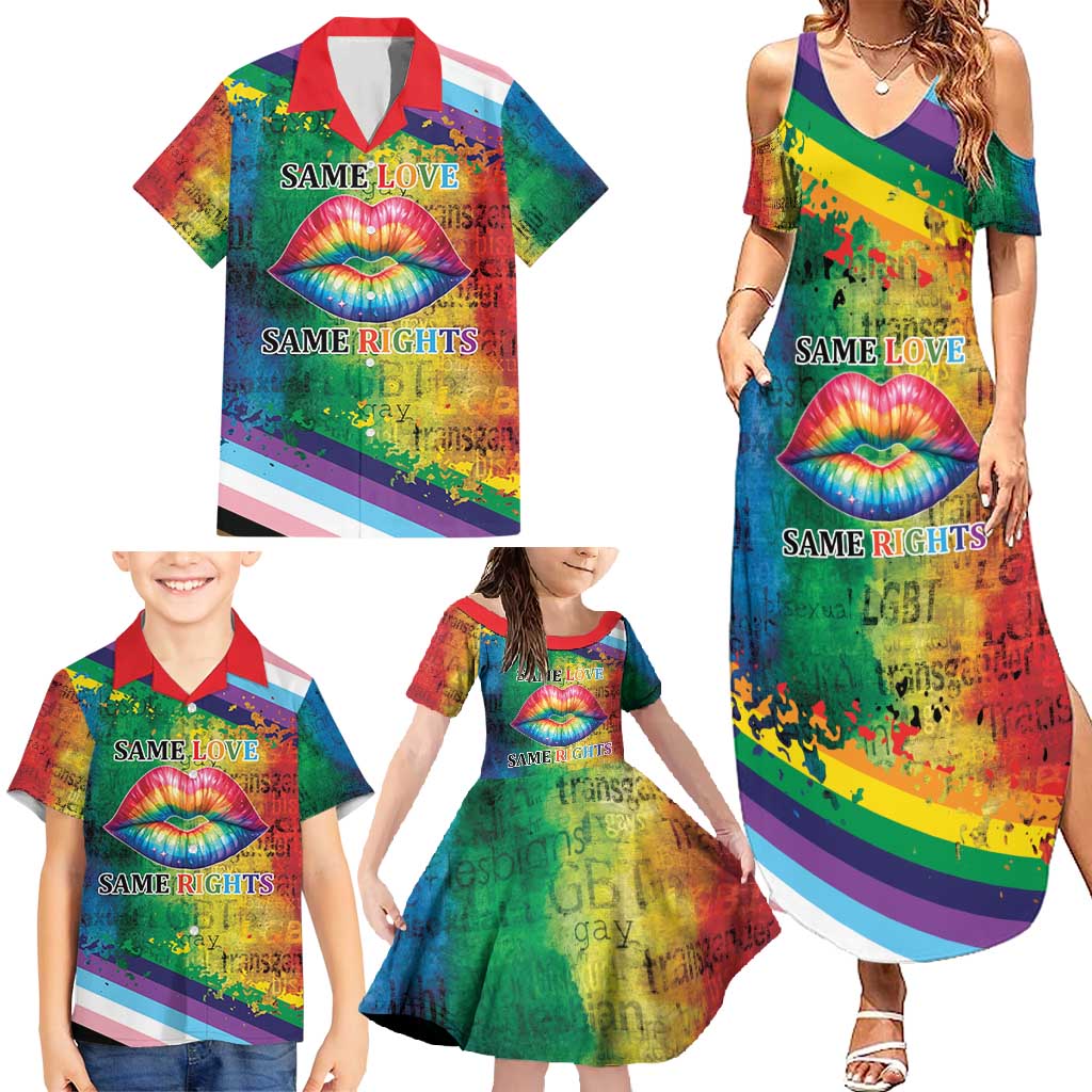 Beautiful Rainbow Lips Kiss Family Matching Summer Maxi Dress and Hawaiian Shirt LGBTQ Same Love Same Rights - Wonder Print Shop