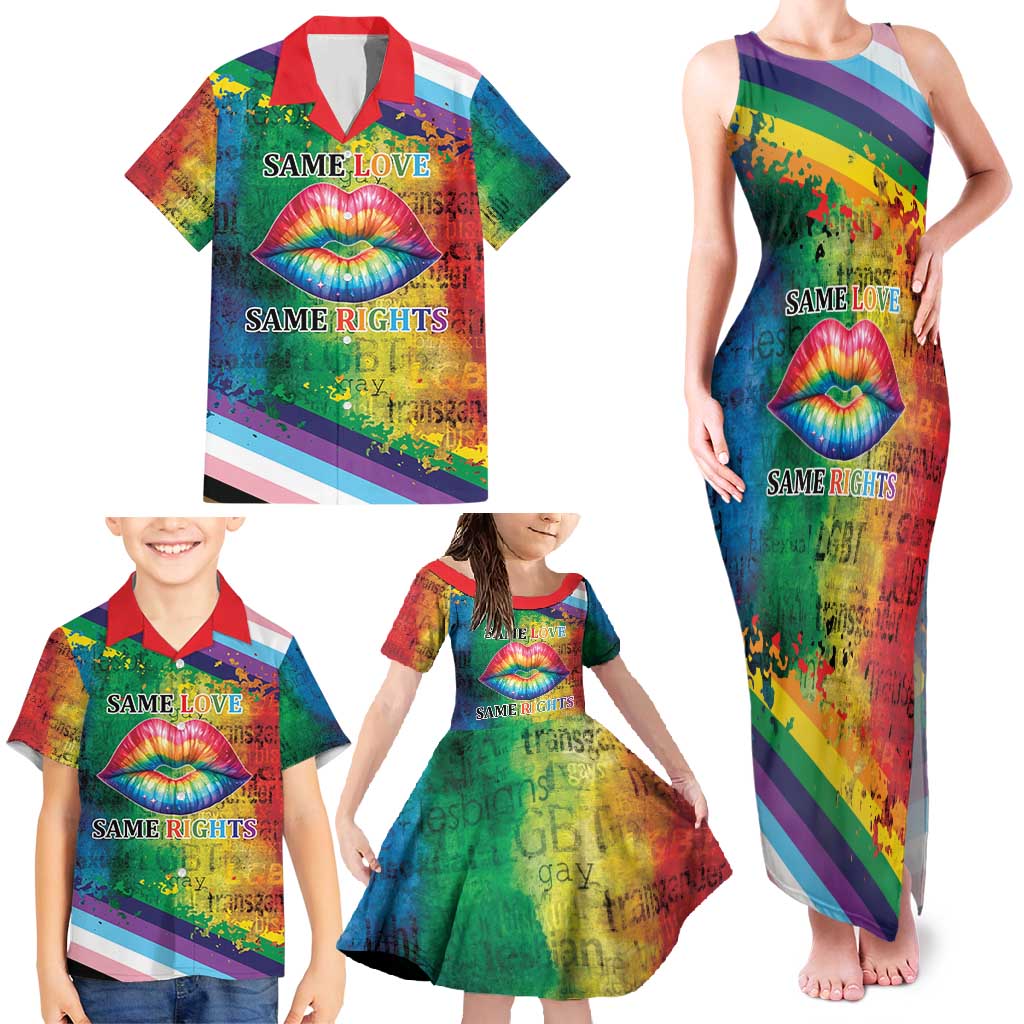 Beautiful Rainbow Lips Kiss Family Matching Tank Maxi Dress and Hawaiian Shirt LGBTQ Same Love Same Rights - Wonder Print Shop