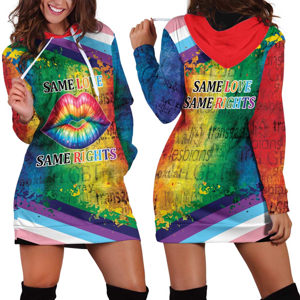 Beautiful Rainbow Lips Kiss Hoodie Dress LGBTQ Same Love Same Rights - Wonder Print Shop