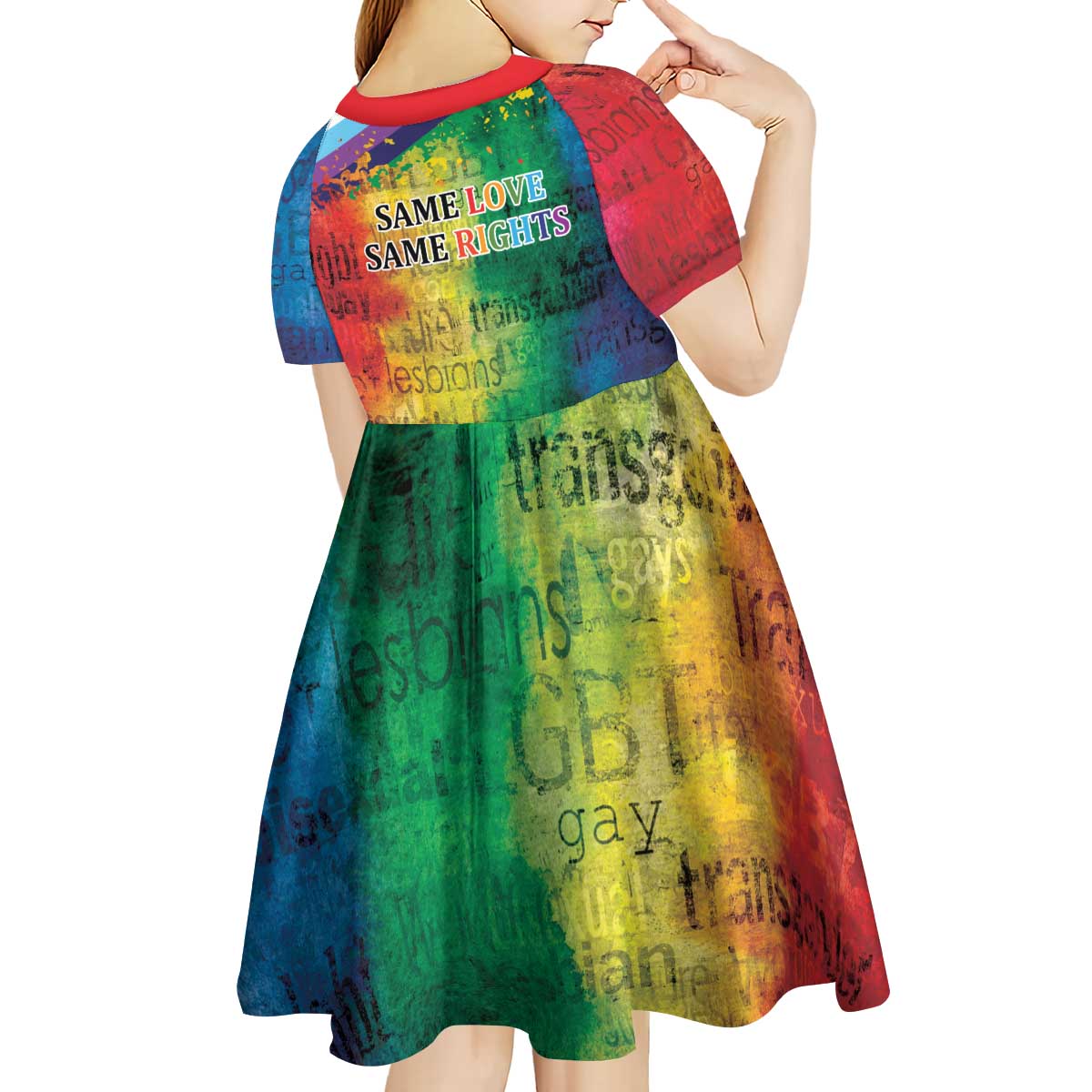 Beautiful Rainbow Lips Kiss Kid Short Sleeve Dress LGBTQ Same Love Same Rights - Wonder Print Shop